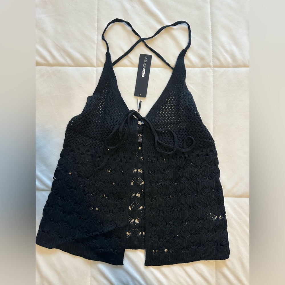 Fashion Nova NWT black crochet top